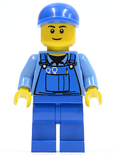 Lego, Minifigure, City, Overalls with Tools in Pocket Blue, Blue Short Bill Cap, Thin Grin, CTY0367