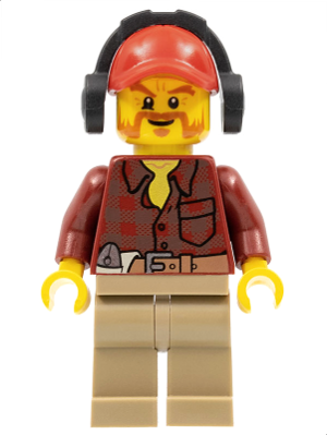 Lego, Minifigure, City, Town, Flannel Shirt with Pocket and Belt, Dark Tan Legs, Red Cap with Hole, Headphones, Beard, CTY0404