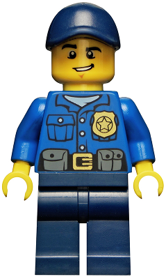 Lego, Minifigure, City, Police, Police - City Officer, Gold Badge, Dark Blue Cap with Hole, Lopsided Grin, CTY0454