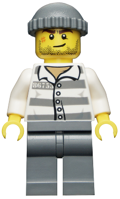 Lego, Minifigure, City, Police, Police - Jail Prisoner 86753 Prison Stripes, Dark Bluish Gray Knit Cap, CTY0457