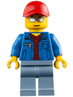 Lego, Minifigure, City, Blue Jacket over Dark Red V-Neck Sweater, Sand Blue Legs, Red Cap with Hole, Silver Sunglasses, CTY0461