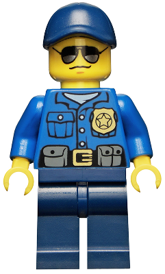 Lego, Minifigure, City, Town, Police - City Officer, Gold Badge, Dark Blue Cap with Hole, Sunglasses, cty0465