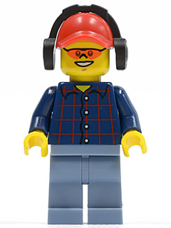 Lego, Minifigure, City, Plaid Button Shirt, Sand Blue Legs, Red Cap with Hole, Black Headphones, CTY0466