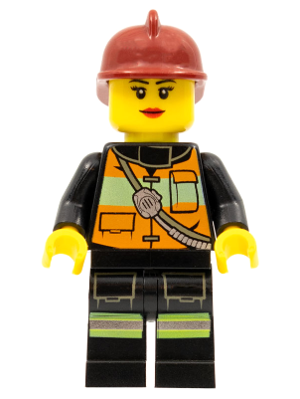 Lego, Minifigure, City, Town, Fire - Reflective Stripe Vest with Pockets and Shoulder Strap, Dark Red Fire Helmet, Female Red Lips, CTY0470