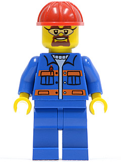 Lego, Minifigure, City, Town, Blue Jacket with Pockets and Orange Stripes, Blue Legs, Red Construction Helmet, Safety Goggles, CTY0471