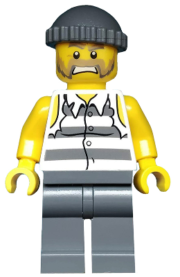 Lego, Minifigure, City, Police - Jail Prisoner Shirt with Prison Stripes and Torn out Sleeves, Dark Bluish Gray Legs, Dark Bluish Gray Knit Cap, CTY0481