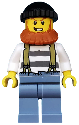 Lego, Minifigure, City, Town, Police, Swamp Police, Crook Male with Black Knit Cap and Dark Orange Beard, CTY0513