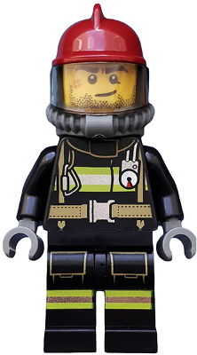 Lego, Minifigure, City, Fire - Reflective Stripes with Utility Belt, Dark Red Fire Helmet, Breathing Neck Gear with Air Tanks, Crooked Smile and Scar, cty0524
