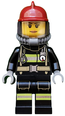 Lego, Minifigure, City, Fire - Reflective Stripes with Utility Belt, Dark Red Fire Helmet, Breathing Neck Gear with Air Tanks, Nougat Lips Smile, cty0525