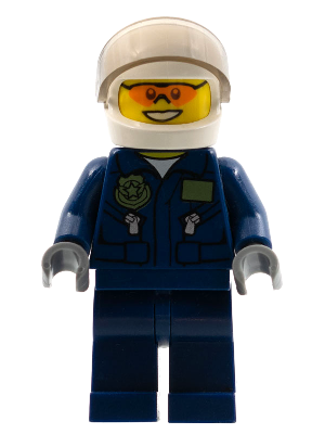 Lego, Minifigure, City, Swamp Police - Helicopter Pilot, Dark Blue Flight Suit with Badge, Helmet, Plain Hips and Legs, CTY0535