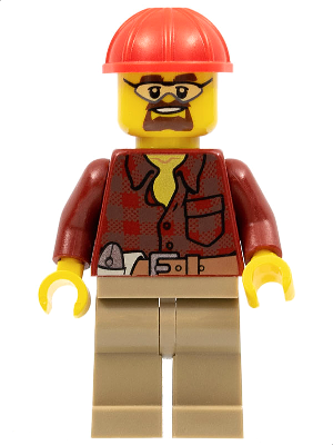 Lego, Minifigure, City, Construction, Flannel Shirt with Pocket and Belt, Dark Tan Legs, Red Construction Helmet, Safety Goggles, cty0540