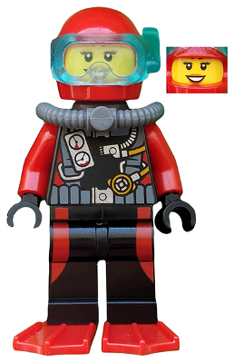 Lego, Minifigure, City, Scuba Diver, Female, Red Flippers, cty0559