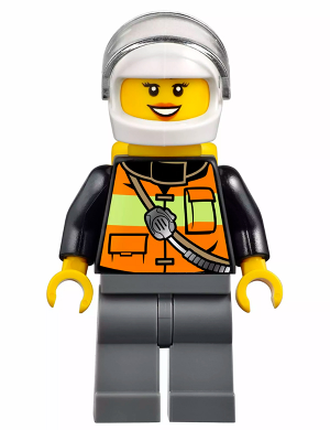 Lego, Minifigure, City, Town, Fire, Reflective Stripe Vest with Pockets and Shoulder Strap, White Helmet, Yellow Air Tanks, Peach Lips, CTY0588
