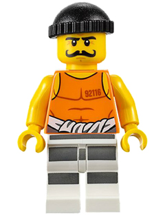 Lego, Minifigure, City, Town, Police, Jail Prisoner 92116 Undershirt, Striped Legs, Black Knit Cap, CTY0612