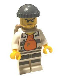 Lego, Minifigure, City, Town, Police , Jail Prisoner 18675, Open Shirt, Striped Legs, Gray Knit Cap, Backpack, CTY0618