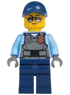 Lego, Minifigure, City, Town, Police - City Officer, Sunglasses, Gray Vest with Radio and Gold Badge, Dark Blue Legs, Dark Blue Cap, CTY0619