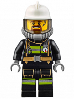 Lego, Minifigure, City, Town, Fire - Reflective Stripes with Utility Belt, White Fire Helmet, Breathing Neck Gear with Air Tanks, Trans-Brown Visor, Goatee, CTY0626