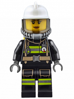 Lego, Minifigure, City, Town, Fire - Reflective Stripes with Utility Belt, White Fire Helmet, Breathing Neck Gear with Air Tanks, Trans-Brown Visor, Nougat Lips Smile, CTY0638