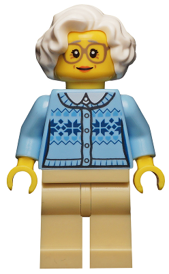 Lego, Minifigure, City, Grandmother - Fair Isle Sweater, White Hair, Tan Legs, Glasses, CTY0660
