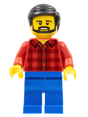 Lego, Minifigure, City, Male - Red Plaid Flannel Shirt, Blue Legs, Black Hair, Beard, CTY0664