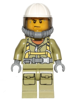 Lego, Minifigure, City, Town, Volcano Explorer - Male Worker, Suit with Harness, Construction Helmet, Breathing Neck Gear with Yellow Air Tanks, Trans-Brown Visor, Sweat Drops, CTY0682