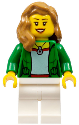 Lego, Minifigure, City, Town, Airport, Airplane Passenger- Female, green jacket open with necklace, CTY0706