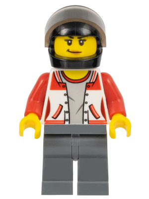 Lego, Minifigure, Town, City, Off-Road, ATV Driver - Female, Jacket with Number 8 on Back, Dark Bluish Gray Legs, Black Helmet, cty0729