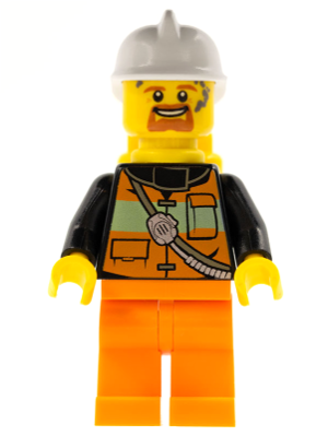 Lego, Minifigure, City, Fire - Reflective Stripe Vest with Pockets and Shoulder Strap, Orange Legs, White Fire Helmet, Yellow Air Tanks, Dark Orange Goatee, cty0737