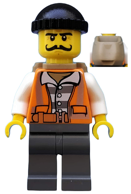 Lego, Minifigure, City, Town, Police, Bandit Male with Orange Vest, Black Knit Cap, Moustache Curly Long CTY0754