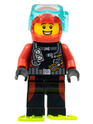 Lego, Minifigure, City, Scuba Diver, Male, Lime Flippers, cty0764