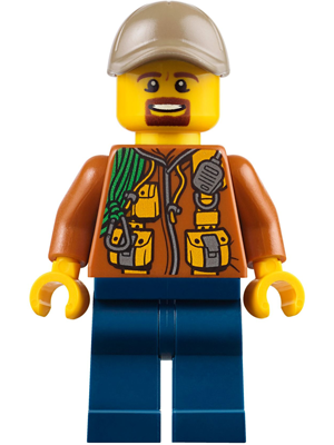 Lego, Minifigure, City, City Jungle Explorer - Dark Orange Jacket with Pouches, Dark Blue Legs, Dark Tan Cap with Hole, Brown Moustache and Goatee, CTY0793