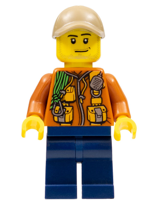 Lego, Minifigure, City, City Jungle Explorer - Dark Orange Jacket with Pouches, Dark Blue Legs, Dark Tan Cap with Hole, Smirk and Stubble Beard, CTY0820