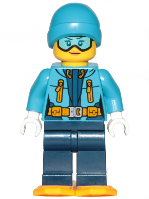 Lego, Minifigure, City, Town, Arctic, Arctic Explorer, Female, Dark Blue Legs, Dark Azure Beanie, Medium Azure Ski Goggles, Bright Light Orange Snowshoes, CTY0906