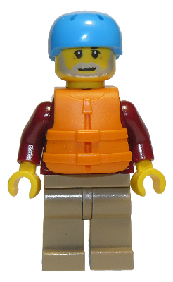 Lego, Minifigure, City, Town, Man, Dark Red Jacket with Bright Light Blue Shirt, Dark Tan Legs, Orange Life Jacket, Dark Azure Sports Helmet, Beard (Rafter), CTY0913