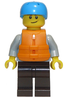 Lego, Minifigure, City, Town, Rafter, Adult Son, Dark Azure Sports Helmet, Orange 2 Strap Life Jacket, CTY0914