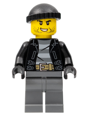 Lego, Minifigure, City, Town, Police - City Bandit Crook, Black Knit Cap, Black Stubble, cty0930