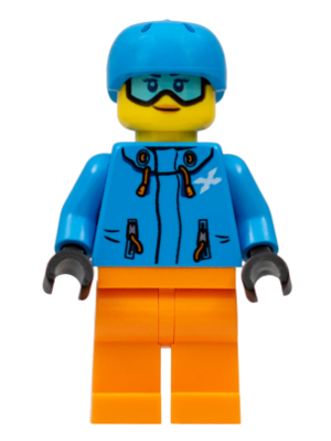 Lego, Minifigure, City, Skier Female, Dark Azure Jacket and Helmet, Goggles with Peach Lips, CTY0991