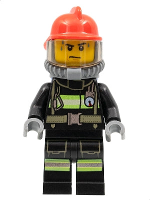 Lego, Minifigure, City, Fire - Reflective Stripes, Sweat Drops, Red Helmet, Breathing Neck Gear with Blue Air Tanks, CTY1005