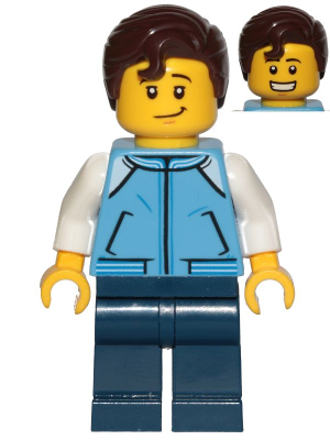 Lego, Minifigure, City, Town, Teenage Boy, Medium Blue Jacket, Dark Blue Legs, Dark Brown Hair Swept Right with Front Curl, CTY1021