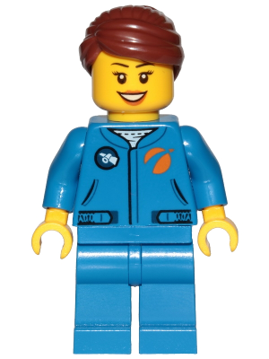 Lego, Minifigure, City, Town, Space Exploration, Astronaut - Female, Blue Jumpsuit, Reddish Brown Hair Swept Back Into Bun, Open Mouth Smile, CTY1036