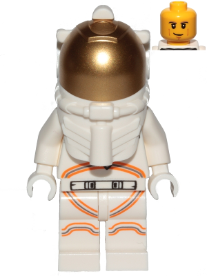 Lego, Minifigure, City, Town, Space Exploration, Astronaut - Male, White Spacesuit with Orange Lines, Smirk, Cheek Lines, Black and Dark Tan Eyebrows, CTY1055