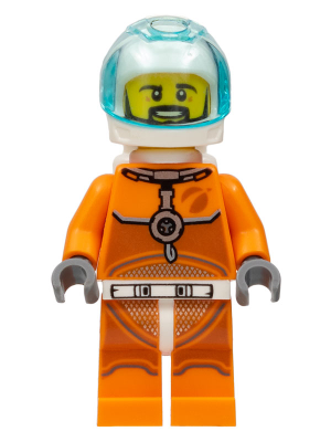 Lego, Minifigure, City, Town, Space Exploration, Astronaut, Male, Orange Spacesuit with Dark Bluish Gray Lines, Trans-Light Blue Visor, Black Angular Beard, CTY1063