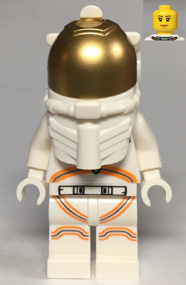 Lego, Minifigure, City, Town, Space Exploration, Astronaut, Female, White Spacesuit with Orange Lines, Closed Mouth Smile, CTY1064