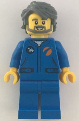 Lego, Minifigure, City, Town, Space Exploration, Astronaut - Male, Blue Jumpsuit, Dark Bluish Gray Hair and Full Angular Beard, Open Mouth Smile, CTY1068