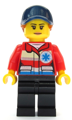 Lego, Minifigure, City, Ski Patrol Member - Female, Red Jacket, Dark Blue Cap, Ponytail, CTY1083