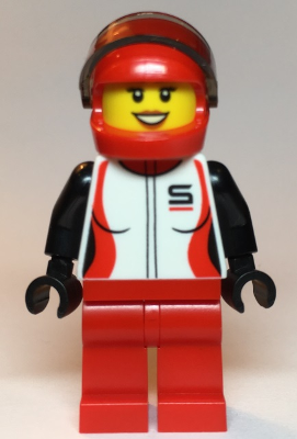 Lego, Minifigure, City, Race Car Driver, Female, Red and White Racing Jacket, Red Helmet and Legs, cty1109