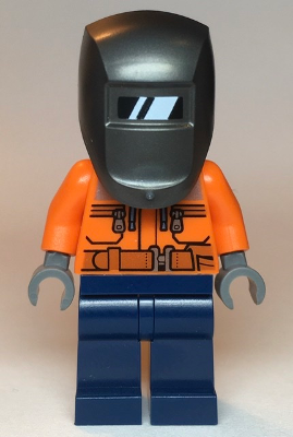 Lego, Minifigure, City, Town, Fire, Welder - Male, Orange Safety Jacket, Reflective Stripe, Sand Blue Hoodie, Dark Blue Legs, Black Helmet, Pearl Dark Gray Welding Visor, CTY11155