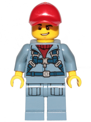 Lego, Minifigure, City, Ocean Mini-Submarine Pilot - Male, Harness, Sand Blue Legs with Pockets, Red Cap, Lopsided Grin, CTY1163