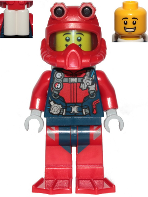 Lego, Minifigure, City, Town, Deep Sea Explorers, Scuba Diver, Male, Open Mouth Smile, Red Helmet, White Air Tanks, Red Flippers, CTY1173