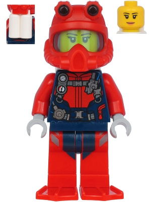 Lego, Minifigure, City, Town, Deep Sea Explorers, Scuba Diver, Female, Peach Lips Smile, Red Helmet, White Air Tanks, Red Flippers, CTY1179